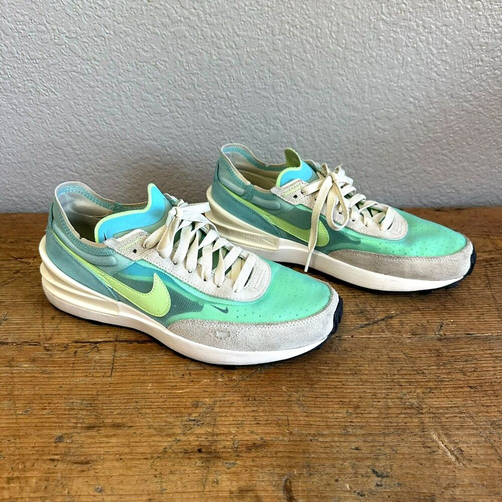Nike Waffle One Sneakers in Aqua & Lime Suede Shoes Lace Up Trainers Women's 9 - Picture 11 of 11